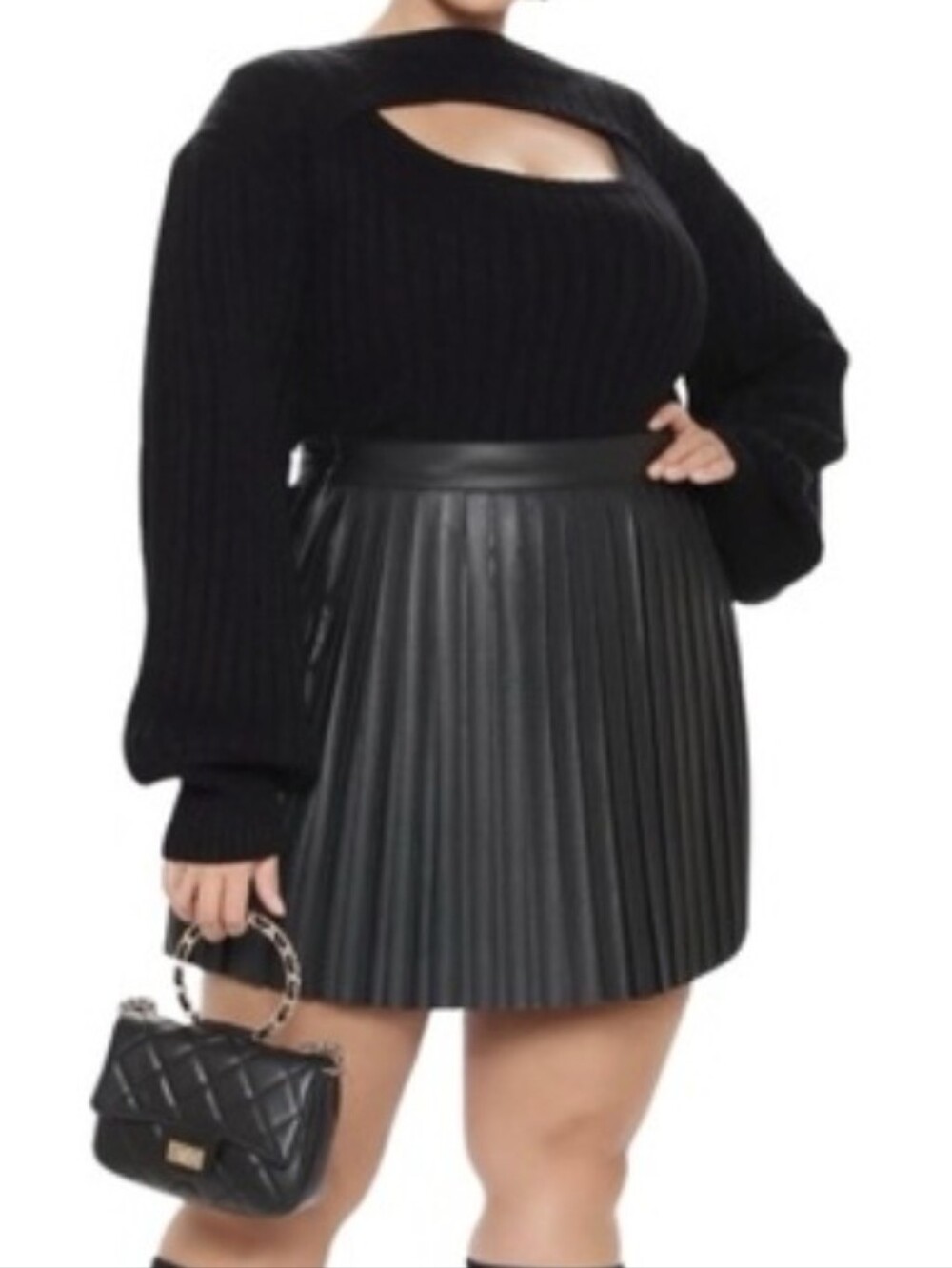 nwt FASHION NOVA on Repeat Pleated Skirt 3X Faux Vegan Leather Goth Punk Mini